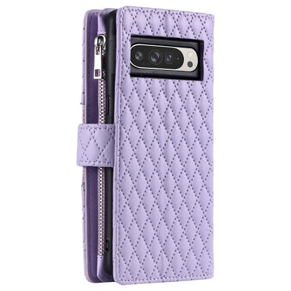 For Google Pixel 9 Pro XL Glitter Lattice Zipper Wallet Leather Phone Case(Purple) - Google Cases by buy2fix | Online Shopping UK | buy2fix