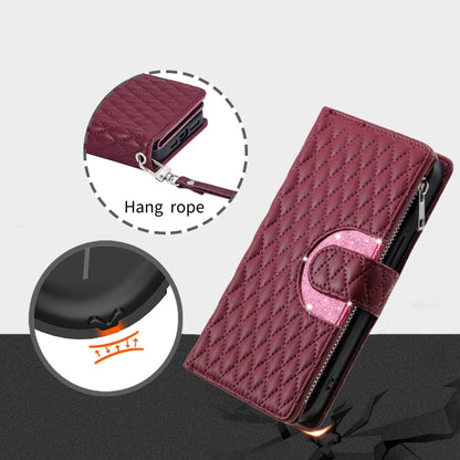 For Google Pixel 9 Pro XL Glitter Lattice Zipper Wallet Leather Phone Case(Wine Red) - Google Cases by buy2fix | Online Shopping UK | buy2fix