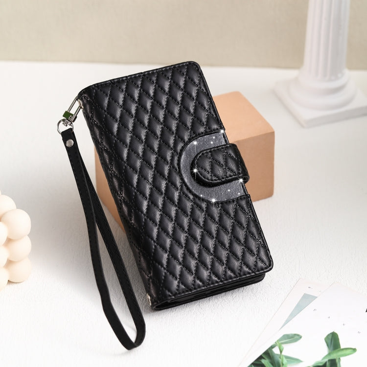 For Google Pixel 9 / 9 Pro Glitter Lattice Zipper Wallet Leather Phone Case(Black) - Google Cases by buy2fix | Online Shopping UK | buy2fix