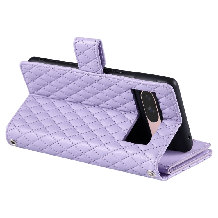 For Google Pixel 9 / 9 Pro Glitter Lattice Zipper Wallet Leather Phone Case(Purple) - Google Cases by buy2fix | Online Shopping UK | buy2fix