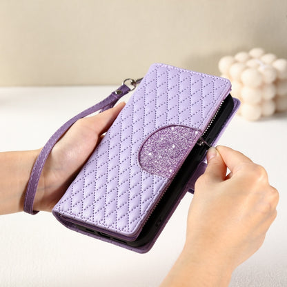 For Google Pixel 9 / 9 Pro Glitter Lattice Zipper Wallet Leather Phone Case(Purple) - Google Cases by buy2fix | Online Shopping UK | buy2fix