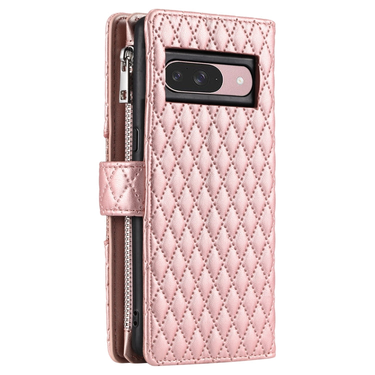 For Google Pixel 9 / 9 Pro Glitter Lattice Zipper Wallet Leather Phone Case(Rose Gold) - Google Cases by buy2fix | Online Shopping UK | buy2fix