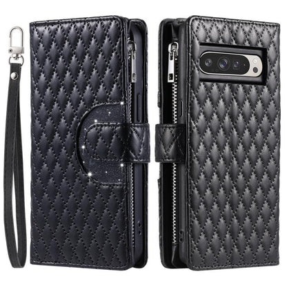 For Google Pixel 10 Pro XL Glitter Lattice Zipper Wallet Leather Phone Case(Black) - Google Cases by buy2fix | Online Shopping UK | buy2fix