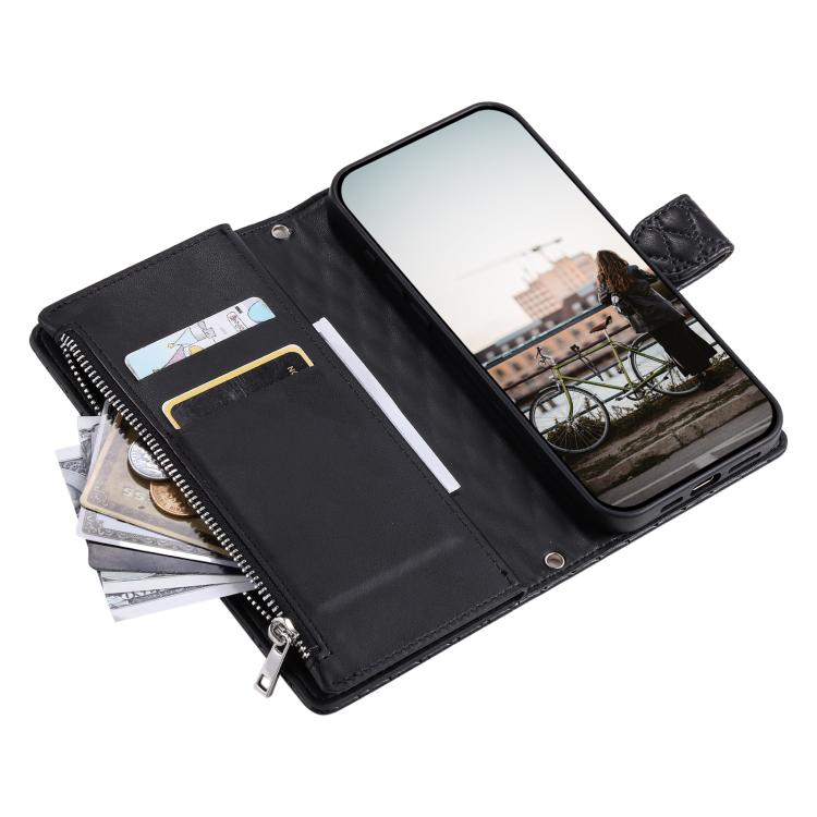 For Google Pixel 10 Pro XL Glitter Lattice Zipper Wallet Leather Phone Case(Black) - Google Cases by buy2fix | Online Shopping UK | buy2fix