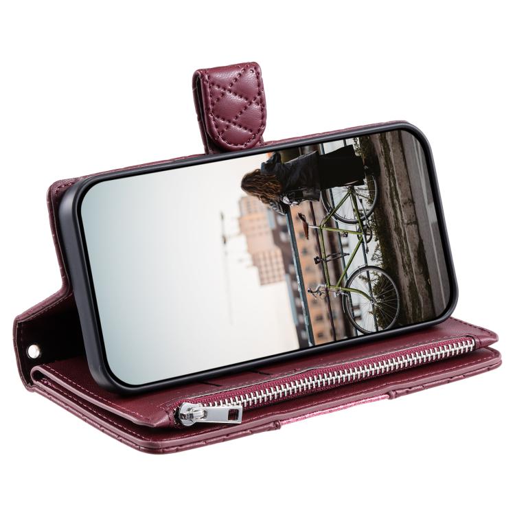 For Google Pixel 10 Pro XL Glitter Lattice Zipper Wallet Leather Phone Case(Wine Red) - Google Cases by buy2fix | Online Shopping UK | buy2fix