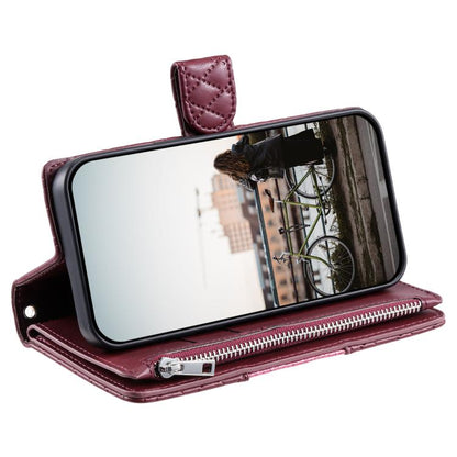 For Google Pixel 10 Pro XL Glitter Lattice Zipper Wallet Leather Phone Case(Wine Red) - Google Cases by buy2fix | Online Shopping UK | buy2fix