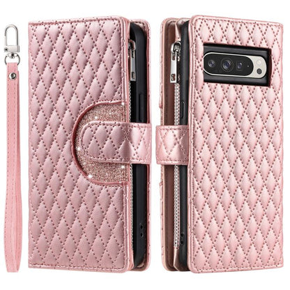 For Google Pixel 10 Pro XL Glitter Lattice Zipper Wallet Leather Phone Case(Rose Gold) - Google Cases by buy2fix | Online Shopping UK | buy2fix