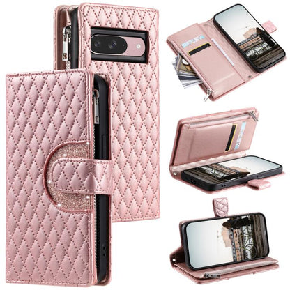 For Google Pixel 10 / 10 Pro Glitter Lattice Zipper Wallet Leather Phone Case(Rose Gold) - Google Cases by buy2fix | Online Shopping UK | buy2fix