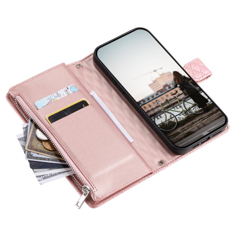 For Google Pixel 10 / 10 Pro Glitter Lattice Zipper Wallet Leather Phone Case(Rose Gold) - Google Cases by buy2fix | Online Shopping UK | buy2fix