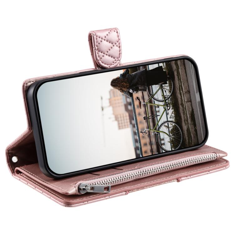 For Google Pixel 10 / 10 Pro Glitter Lattice Zipper Wallet Leather Phone Case(Rose Gold) - Google Cases by buy2fix | Online Shopping UK | buy2fix