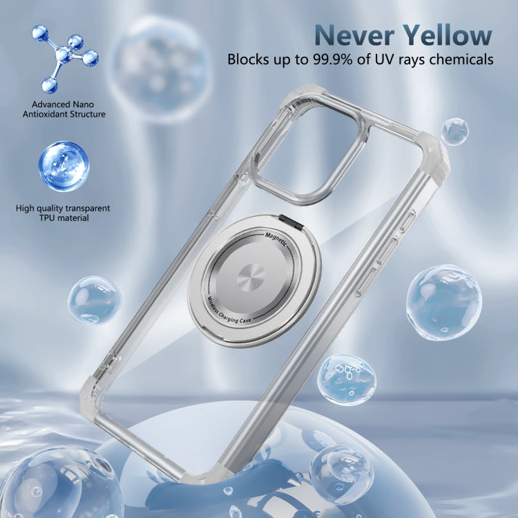 For iPhone 14 Plus Gold Shield CD Pattern MagSafe Magnetic Phone Case with Rotating Stand(Transparent) - iPhone 14 Plus Cases by buy2fix | Online Shopping UK | buy2fix