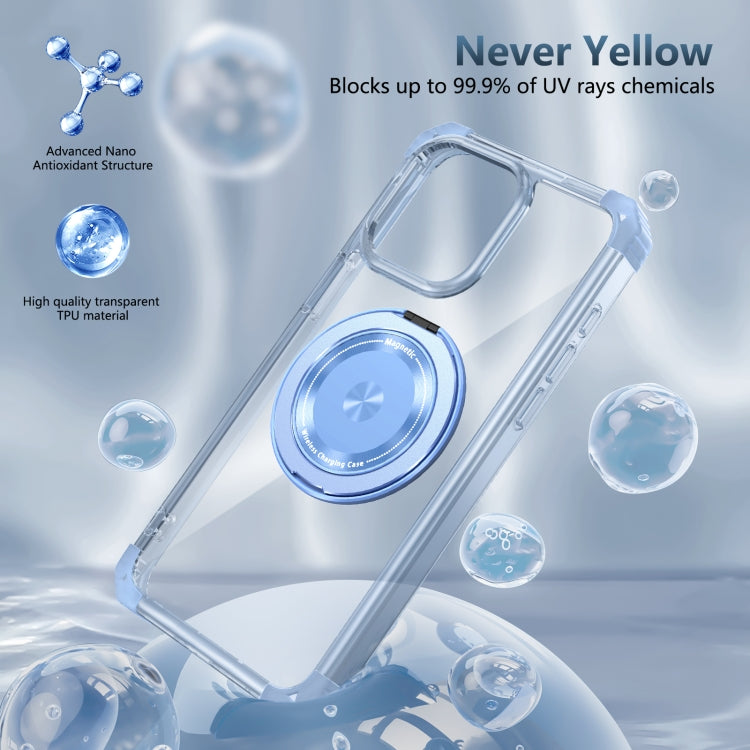 For iPhone 13 Pro Gold Shield CD Pattern MagSafe Magnetic Phone Case with Rotating Stand(Transparent Blue) by buy2fix