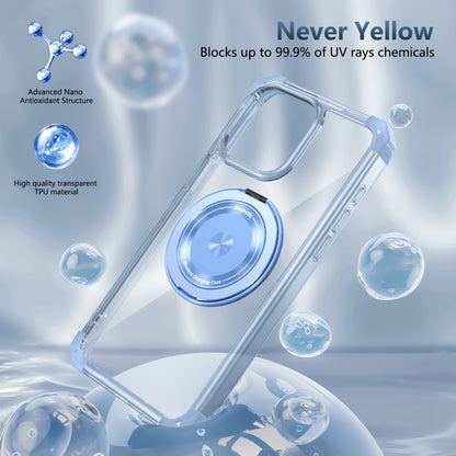 For iPhone 13 Pro Gold Shield CD Pattern MagSafe Magnetic Phone Case with Rotating Stand(Transparent Blue) by buy2fix