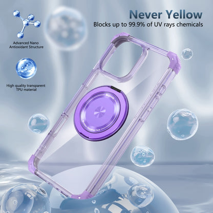 For iPhone 16 Pro Gold Shield CD Pattern MagSafe Magnetic Phone Case with Rotating Stand(Transparent Purple) - iPhone 16 Pro Cases by buy2fix | Online Shopping UK | buy2fix