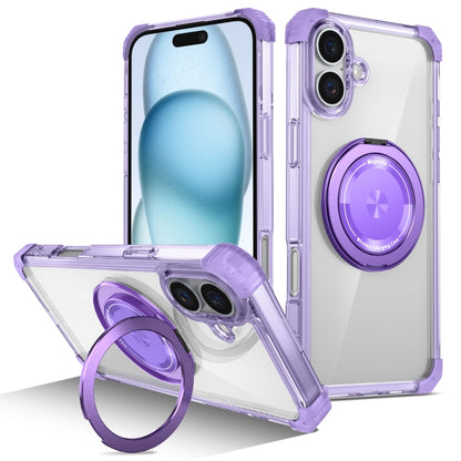 For iPhone 16 Plus Gold Shield CD Pattern MagSafe Magnetic Phone Case with Rotating Stand(Transparent Purple) - iPhone 16 Plus Cases by buy2fix | Online Shopping UK | buy2fix