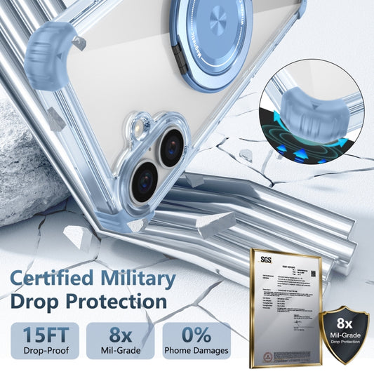 For iPhone 16 Gold Shield CD Pattern MagSafe Magnetic Phone Case with Rotating Stand(Transparent Blue) by buy2fix