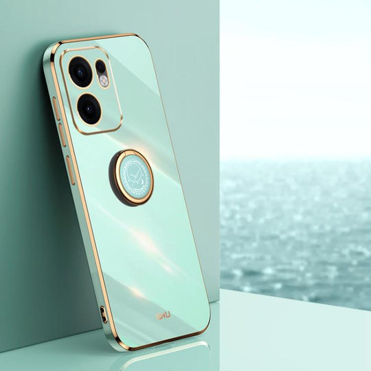 For OPPO Reno13 F 5G Global XINLI Straight Edge 6D Electroplate TPU Phone Case with Ring Holder(Mint Green)