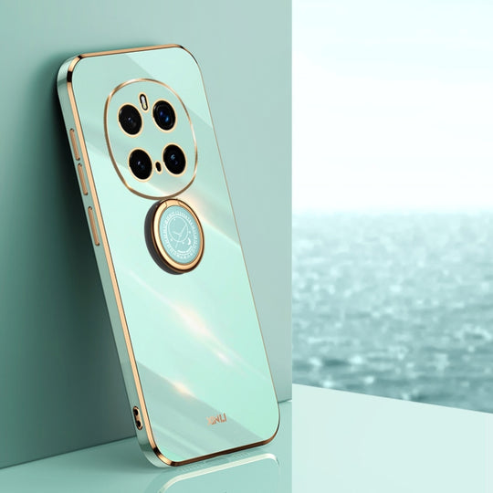 For Honor Magic7 Pro XINLI Straight 6D Plating Gold Edge TPU Shockproof Case with Ring Holder(Mint Green)