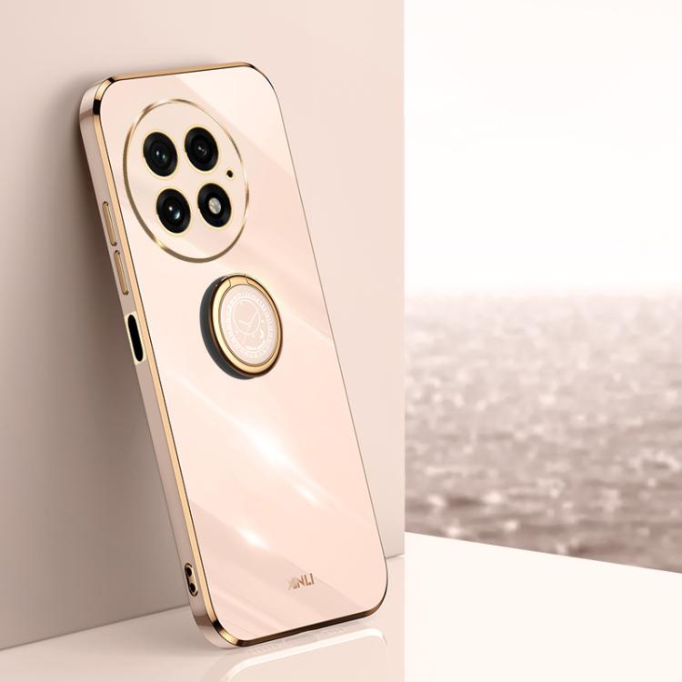 For OnePlus 13 XINLI Straight Edge 6D Electroplate TPU Phone Case with Ring Holder(Pink) by XINLI