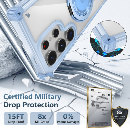 For Samsung Galaxy S23 Ultra 5G Gold Shield CD Pattern MagSafe Magnetic Phone Case with Rotating Stand(Transparent Blue) by buy2fix