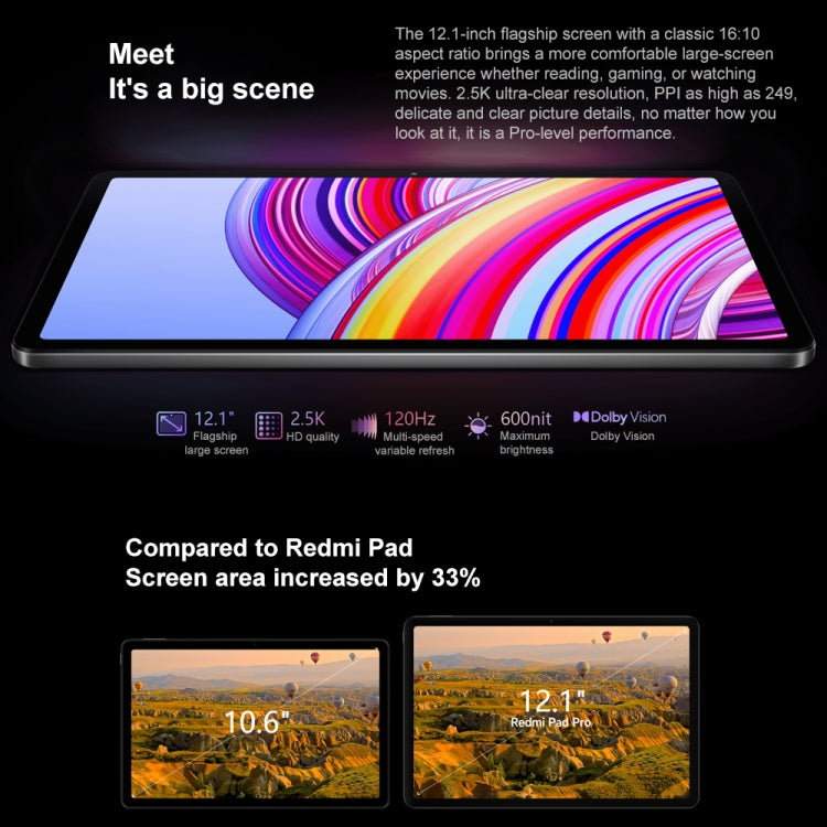 Xiaomi Redmi Pad Pro 12.1 inch Tablet PC, 8GB+128GB, HyperOS Qualcomm Snapdragon 7s Gen2 Octa Core, 10000mAh Battery(Dark Grey) - Other by Xiaomi | Online Shopping UK | buy2fix