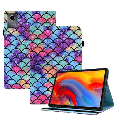 For Lenovo Tab M11 / Xiaoxin Pad 11 2024 Colored Drawing Stitching Elastic Band Leather Smart Tablet Case(Wavy Pattern) - Lenovo by buy2fix | Online Shopping UK | buy2fix