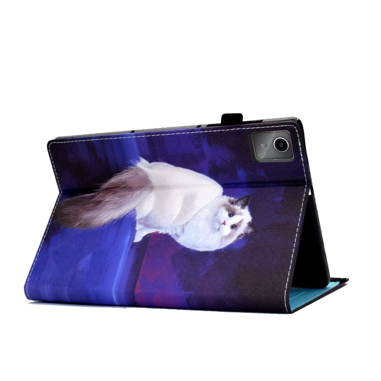 For Lenovo Tab M11 / Xiaoxin Pad 11 2024 Colored Drawing Stitching Elastic Band Smart Leather Tablet Case(White Cat) - Lenovo by buy2fix | Online Shopping UK | buy2fix