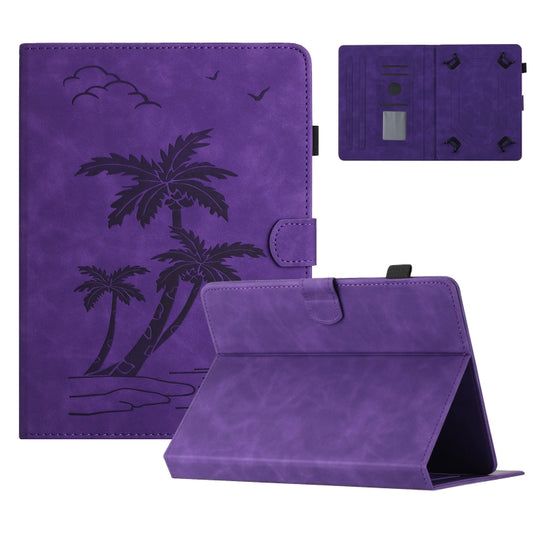 For 8 inch Universal Coconut Tree Embossed Leather Tablet Case(Purple) - 8 inch by buy2fix | Online Shopping UK | buy2fix