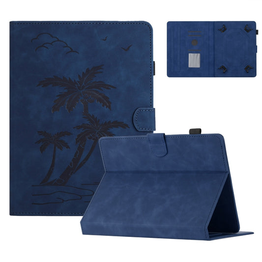 For 10 inch Universal Coconut Tree Embossed Leather Tablet Case(Blue) - 10 - 11 inch by buy2fix | Online Shopping UK | buy2fix