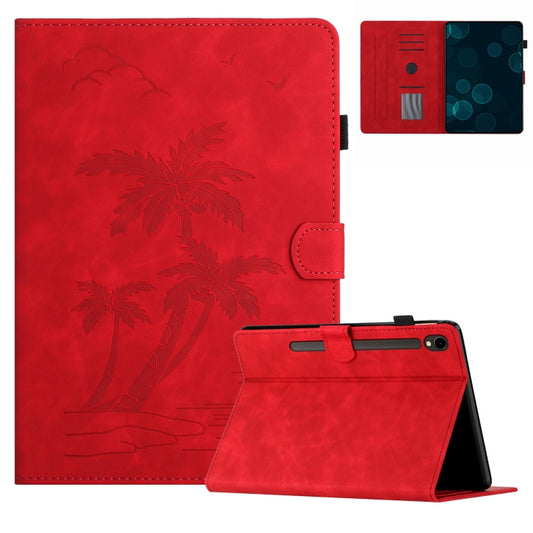 For Samsung Galaxy Tab S8 X700/X706 Coconut Tree Embossed Smart Leather Tablet Case(Red) by buy2fix