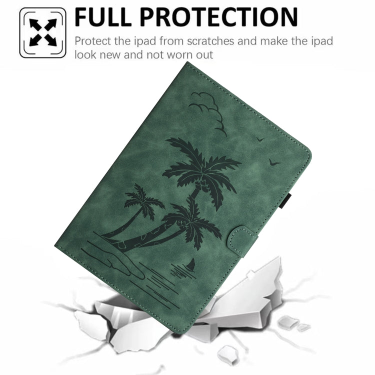 For Samsung Galaxy Tab S9 X710/X716B/X718U Coconut Tree Embossed Smart Leather Tablet Case(Green) - Galaxy Tab S9 Cases by buy2fix | Online Shopping UK | buy2fix