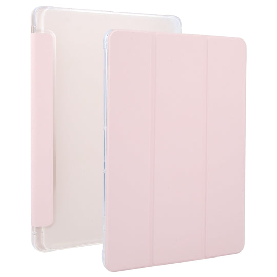 For Honor Pad 9 3-fold Clear TPU Smart Leather Tablet Case with Pen Slot(Sand Pink)