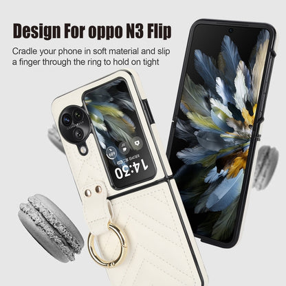 For OPPO Find N3 Flip V-shaped PU Hybrid TPU Ring Holder Phone Case(White) - Find N3 Flip Cases by buy2fix | Online Shopping UK | buy2fix