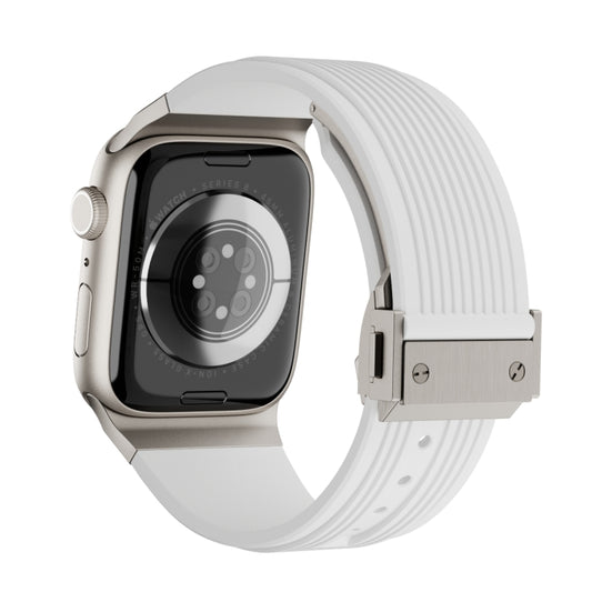 For Apple Watch Series 9 45mm Vertical Texture Titanium Buckle Elastic Silicone Watch Band(White) by buy2fix