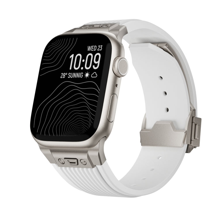 For Apple Watch Series 9 45mm Vertical Texture Titanium Buckle Elastic Silicone Watch Band(White) by buy2fix