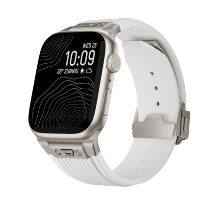 For Apple Watch Series 9 45mm Vertical Texture Titanium Buckle Elastic Silicone Watch Band(White) by buy2fix
