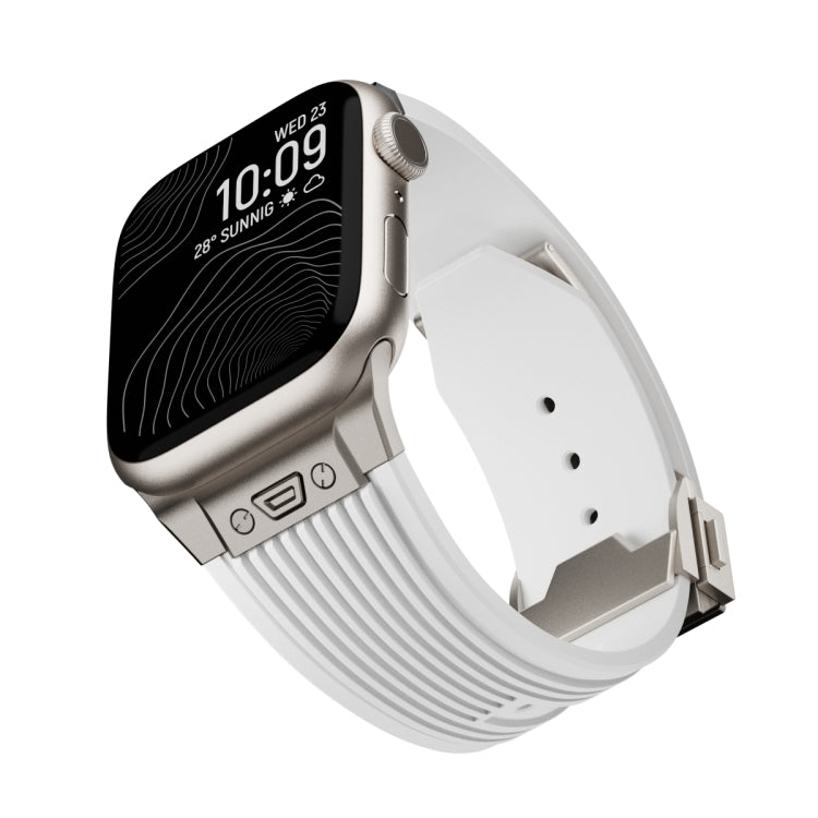For Apple Watch Series 9 45mm Vertical Texture Titanium Buckle Elastic Silicone Watch Band(White) by buy2fix
