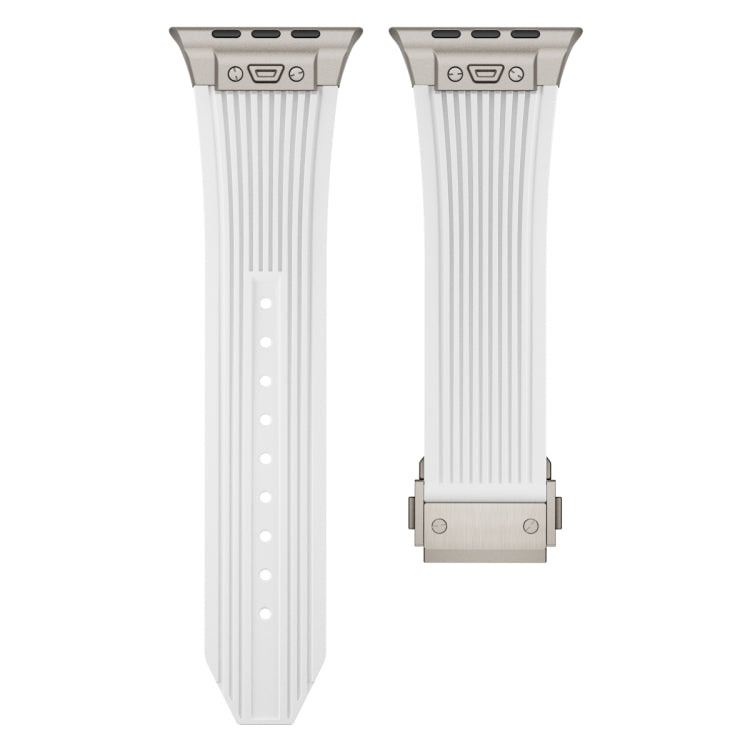 For Apple Watch Series 9 45mm Vertical Texture Titanium Buckle Elastic Silicone Watch Band(White) by buy2fix