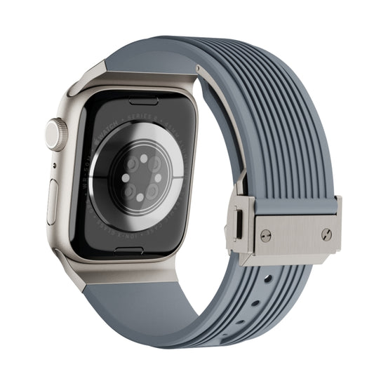 For Apple Watch Series 7 45mm Vertical Texture Titanium Buckle Elastic Silicone Watch Band(Grey) by buy2fix