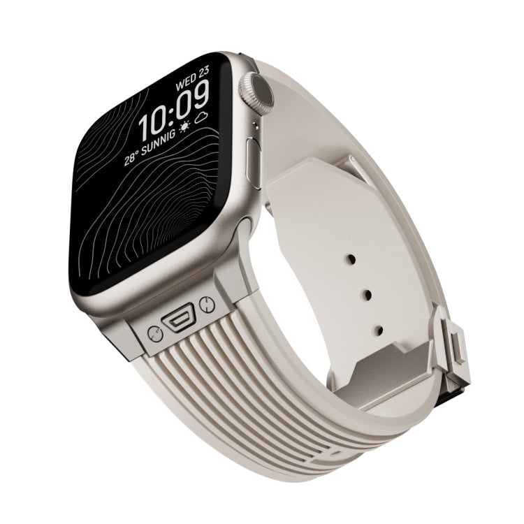 For Apple Watch Series 6 44mm Vertical Texture Titanium Buckle Elastic Silicone Watch Band(Starlight) by buy2fix