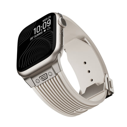 For Apple Watch Series 6 44mm Vertical Texture Titanium Buckle Elastic Silicone Watch Band(Starlight) by buy2fix