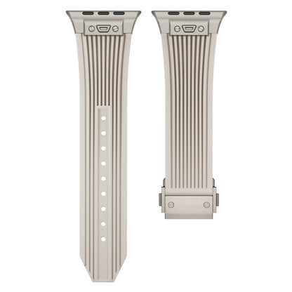 For Apple Watch Series 6 44mm Vertical Texture Titanium Buckle Elastic Silicone Watch Band(Starlight) by buy2fix