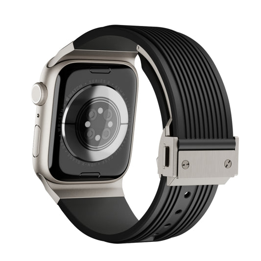 For Apple Watch Series 5 44mm Vertical Texture Titanium Buckle Elastic Silicone Watch Band(Black) by buy2fix