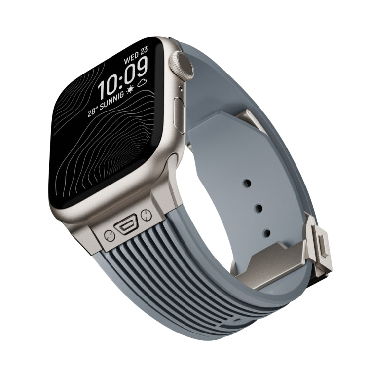 For Apple Watch Series 4 44mm Vertical Texture Titanium Buckle Elastic Silicone Watch Band(Grey) by buy2fix