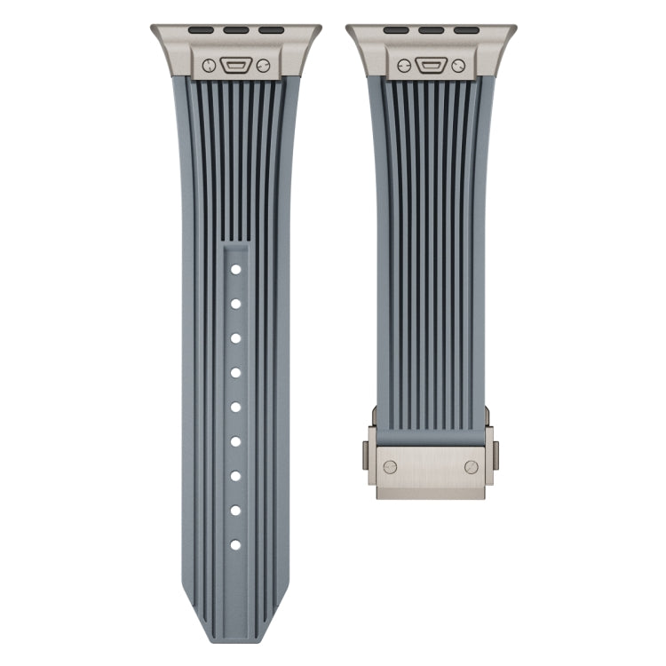 For Apple Watch Series 4 44mm Vertical Texture Titanium Buckle Elastic Silicone Watch Band(Grey) by buy2fix