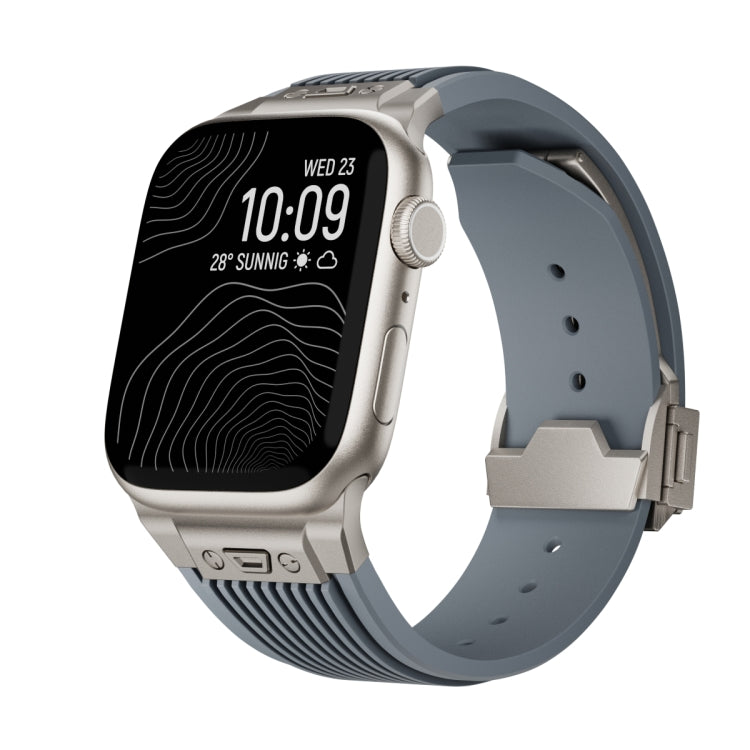 For Apple Watch Series 4 44mm Vertical Texture Titanium Buckle Elastic Silicone Watch Band(Grey) by buy2fix