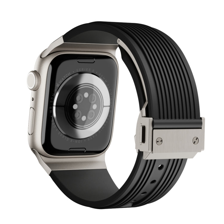 For Apple Watch Series 3 42mm Vertical Texture Titanium Buckle Elastic Silicone Watch Band(Black) by buy2fix