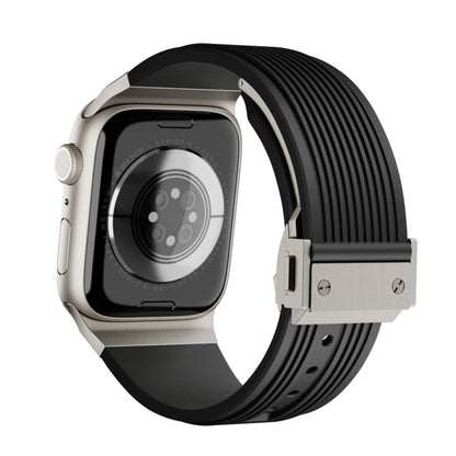 For Apple Watch Series 3 42mm Vertical Texture Titanium Buckle Elastic Silicone Watch Band(Black) by buy2fix