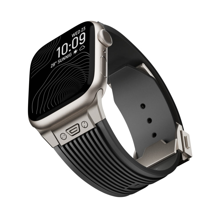 For Apple Watch Series 3 42mm Vertical Texture Titanium Buckle Elastic Silicone Watch Band(Black) by buy2fix
