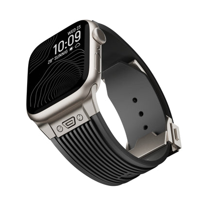 For Apple Watch Series 3 42mm Vertical Texture Titanium Buckle Elastic Silicone Watch Band(Black) by buy2fix